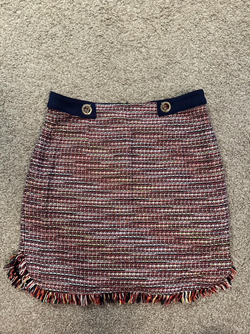 Laundry By Shelli Segal Multicolor Tweed Mini Skirt with Navy Waistband